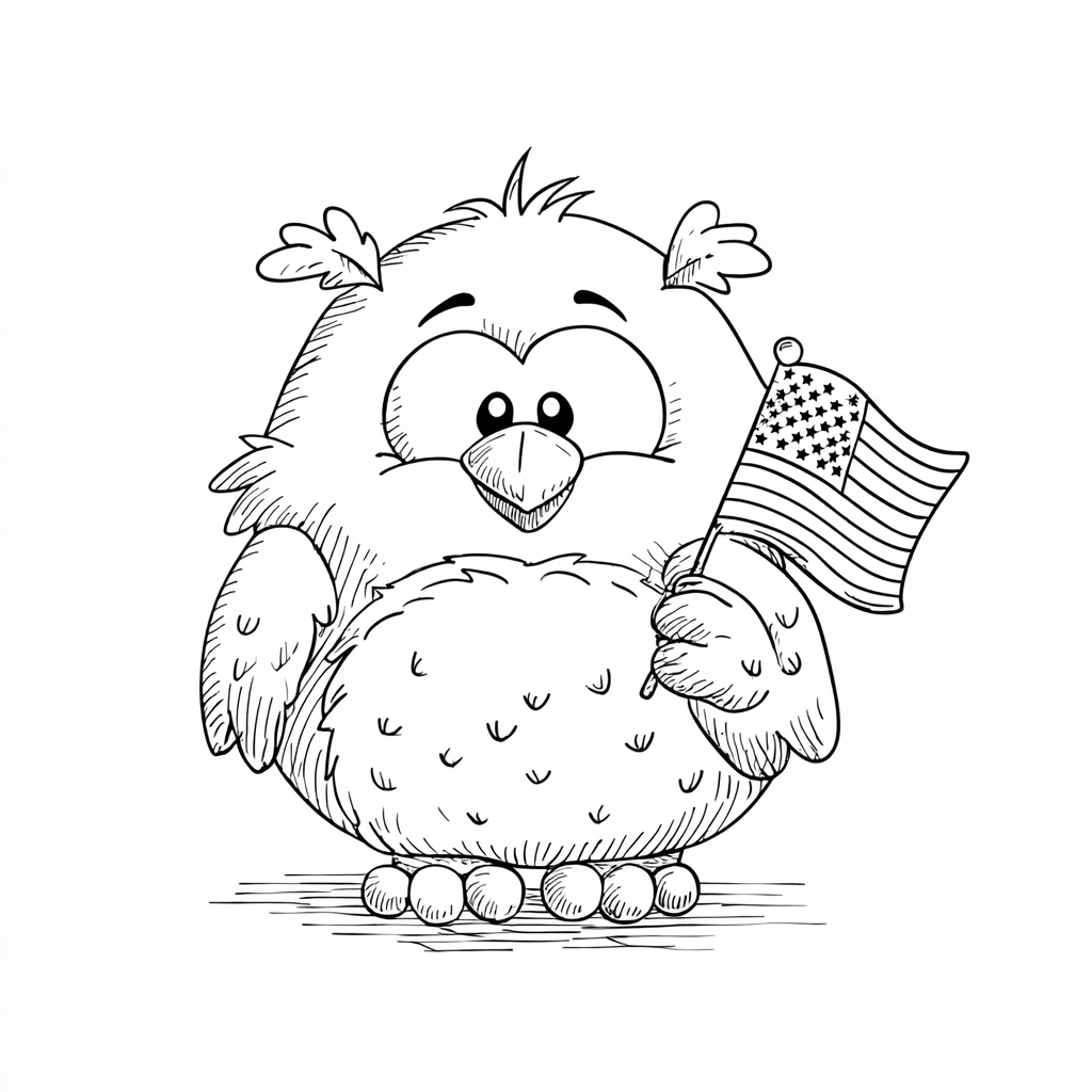 4th Of July coloring page – Cute Bald Eagle Holding American F