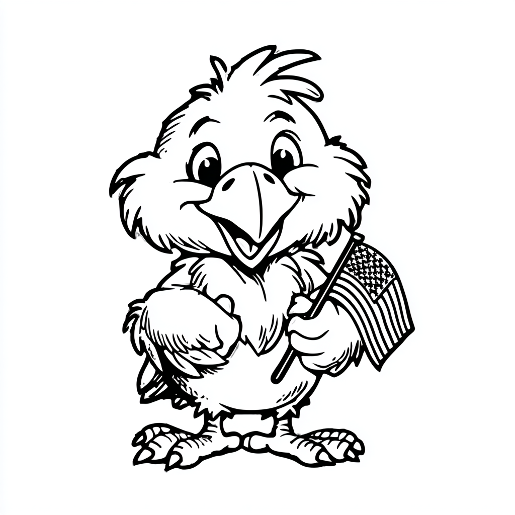 4th Of July coloring page – Cute Bald Eagle Holding American F
