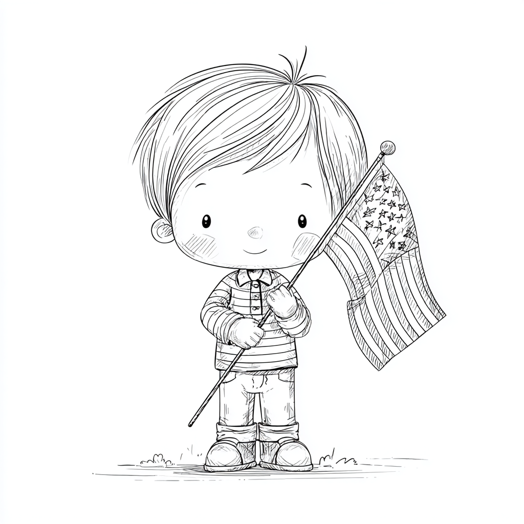 4th Of July coloring page – Cute Patriotic Boy Holding America