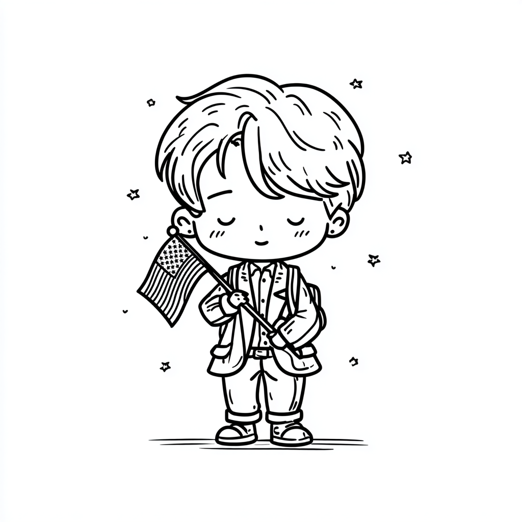 4th Of July coloring page – Cute Patriotic Boy Holding America