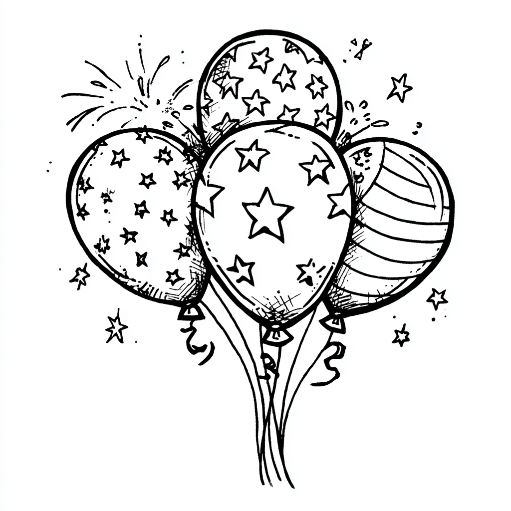 4th Of July coloring page – Patriotic Balloons With Stars And
