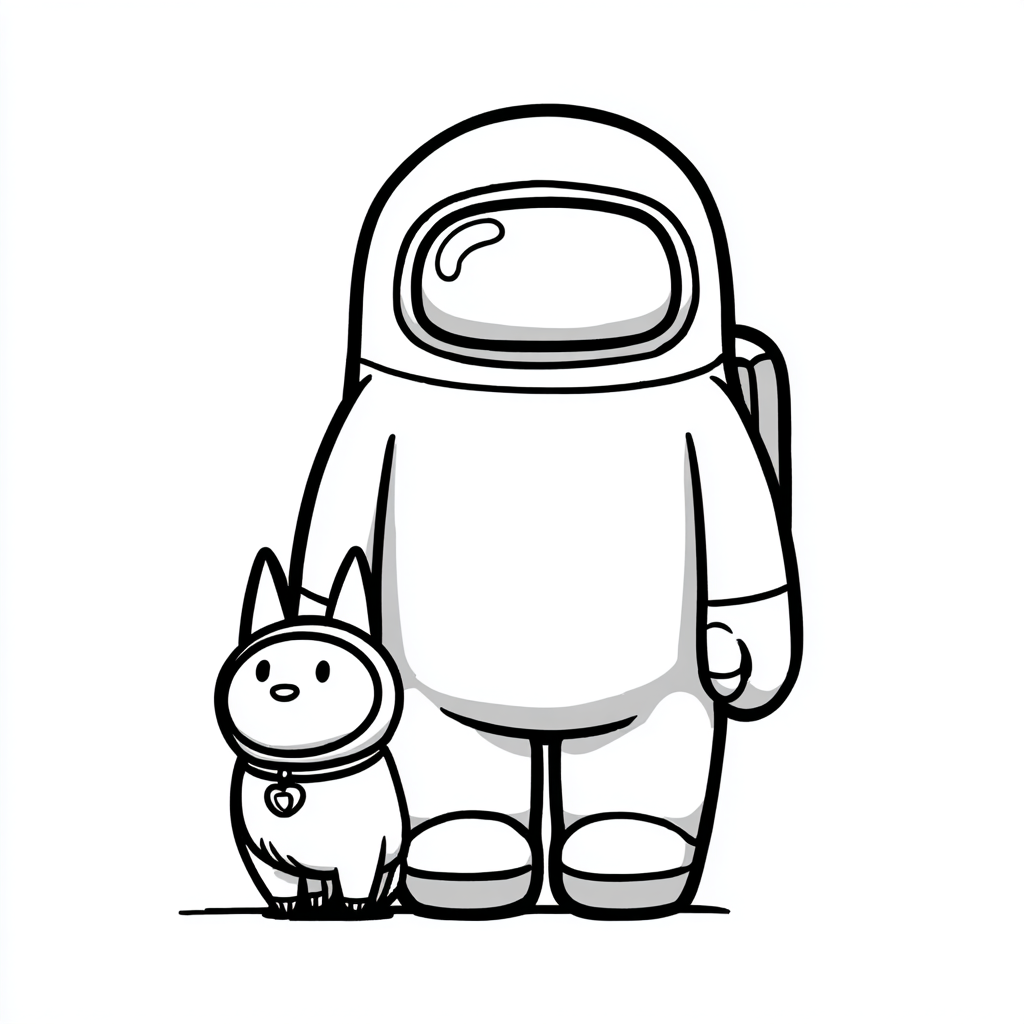 Among Us coloring page – Crewmate With Pet Crewmate Standing W