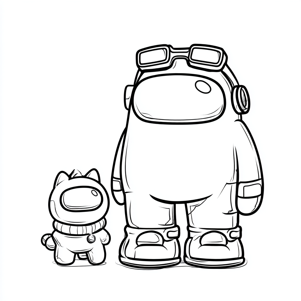 Among Us coloring page – Crewmate With Pet Crewmate Standing W