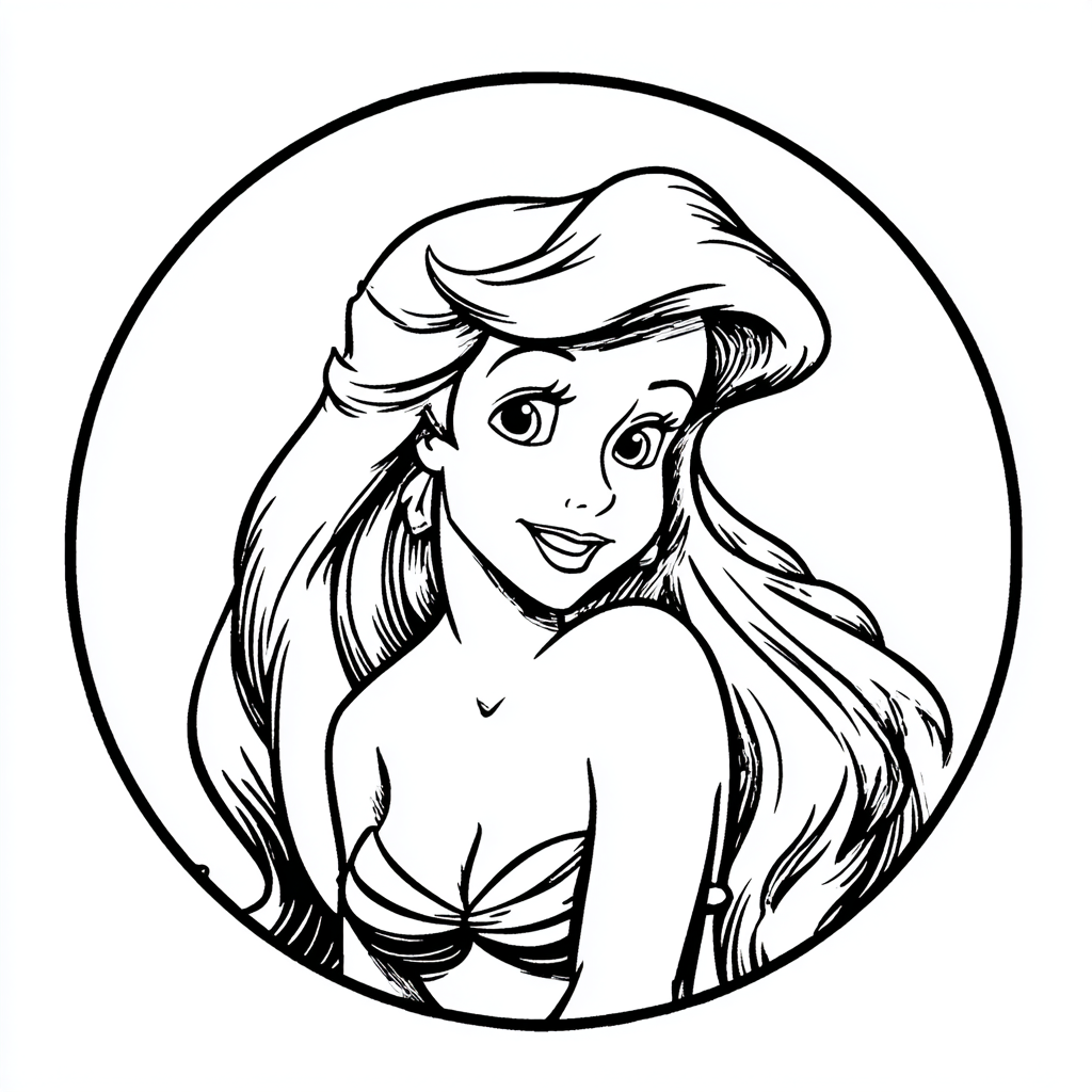 Ariel Mermaid coloring page – Ariel Cartoon Style Rounded Cart