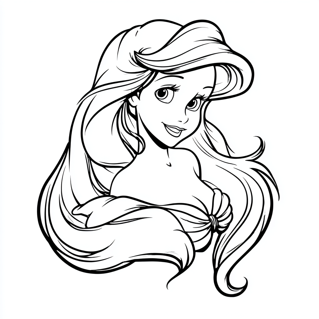 Ariel Mermaid coloring page – Ariel Cartoon Style Rounded Cart