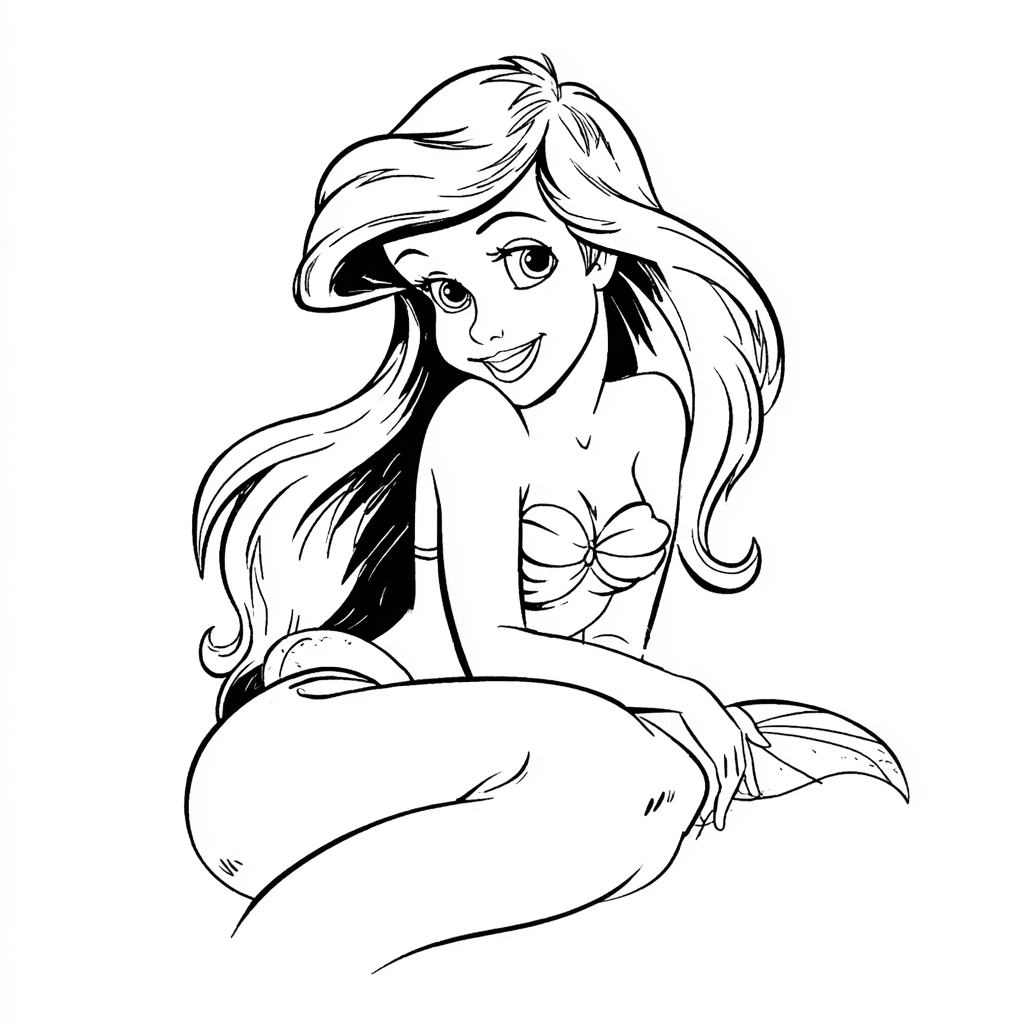 Ariel Mermaid coloring page – Ariel Cartoon Style Rounded Cart