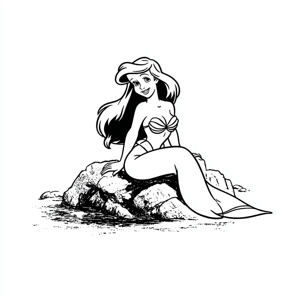 Ariel Mermaid coloring page – Ariel Sitting On Rock Classic Po