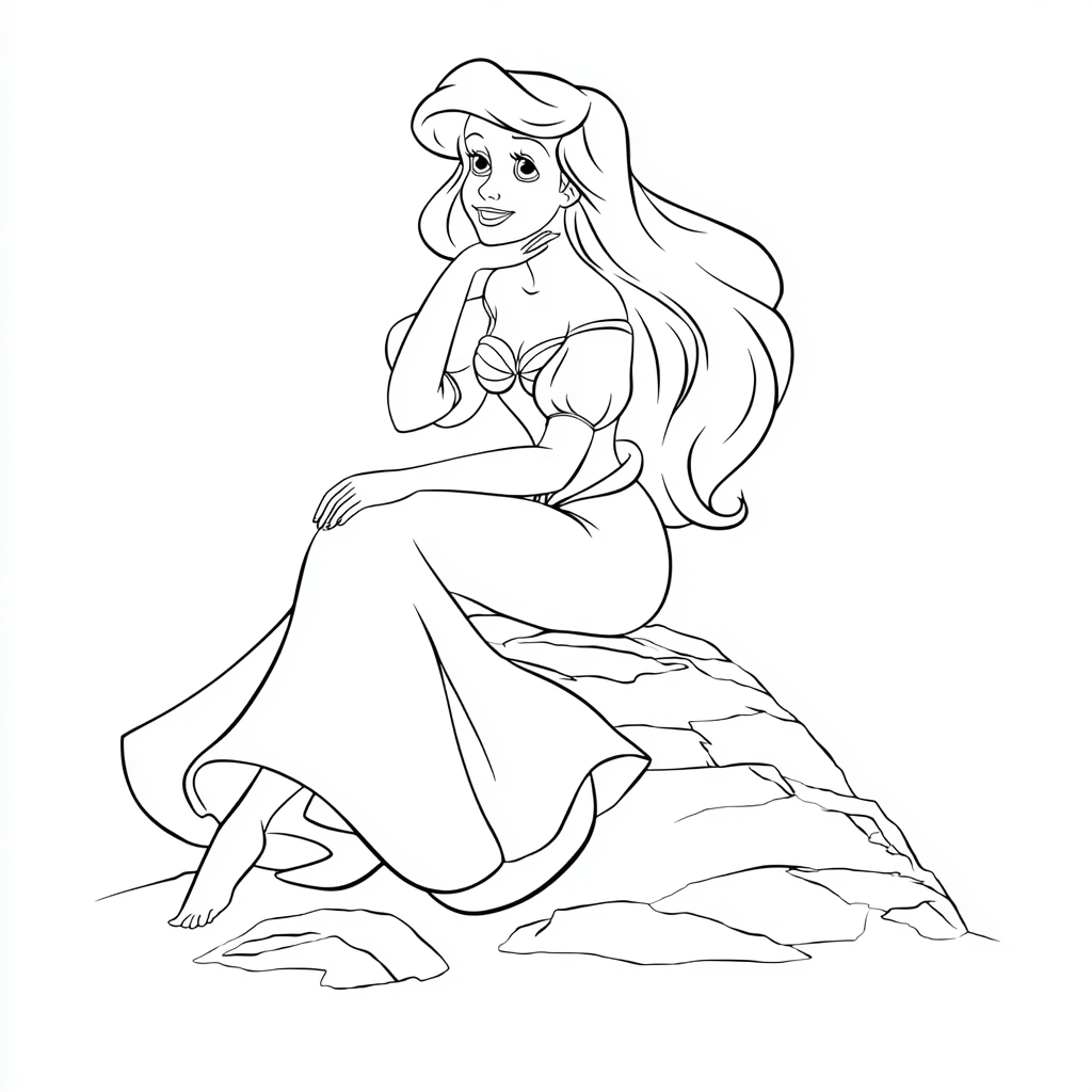 Ariel Mermaid coloring page – Ariel Sitting On Rock Classic Po