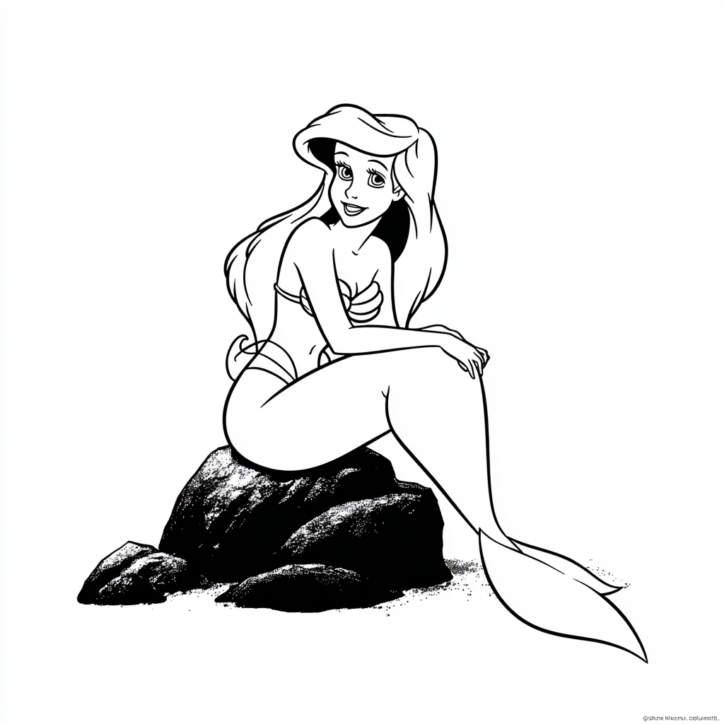 Ariel Mermaid coloring page – Ariel Sitting On Rock Classic Po