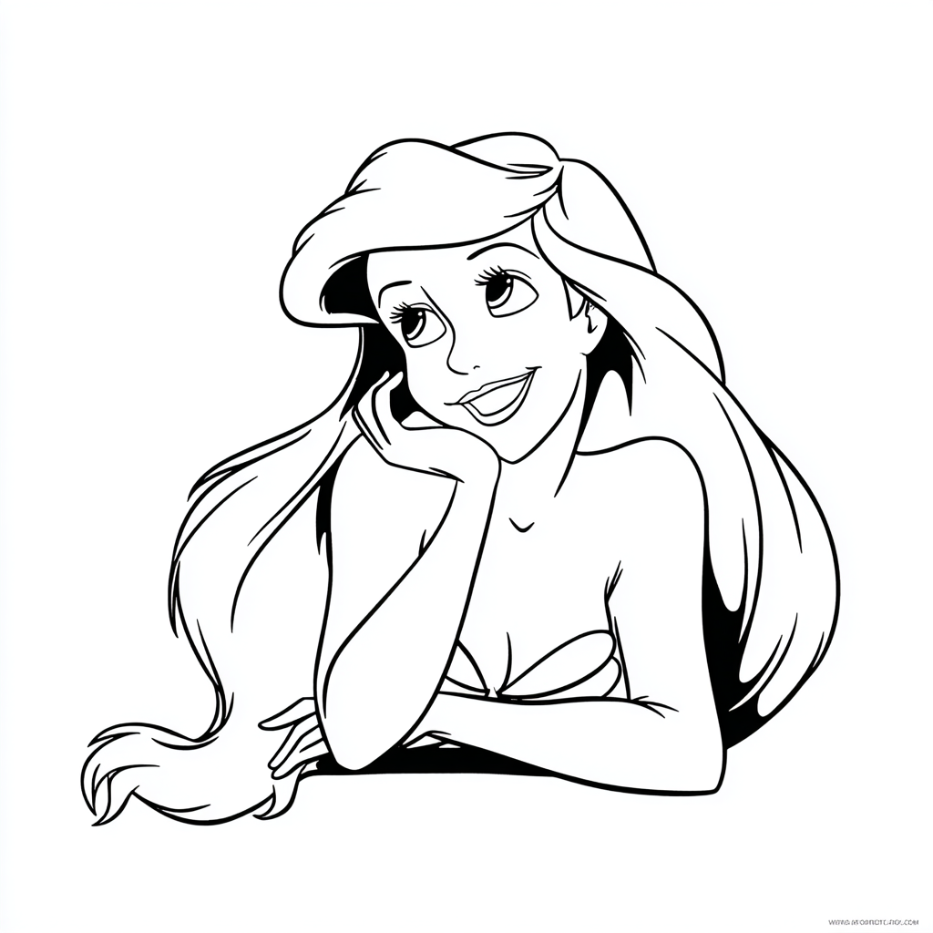 Ariel Mermaid coloring page – Ariel Smiling Simple Line Art Of