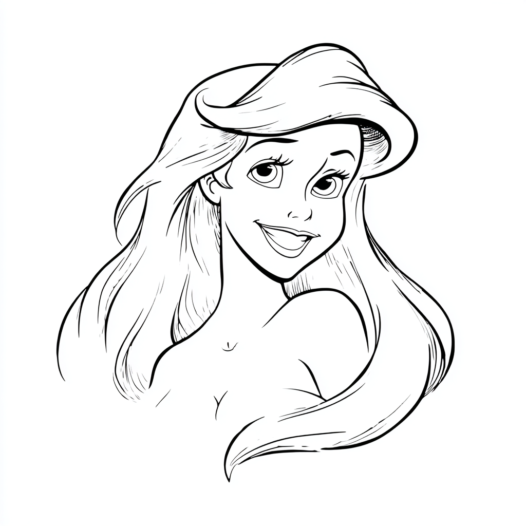 Ariel Mermaid coloring page – Ariel Smiling Simple Line Art Of