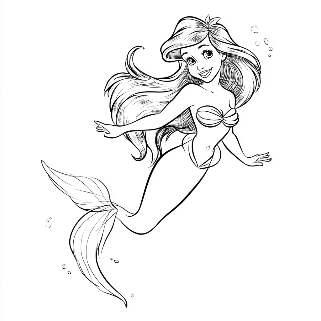 Ariel Mermaid coloring page – Ariel Swimming Graceful Swimming