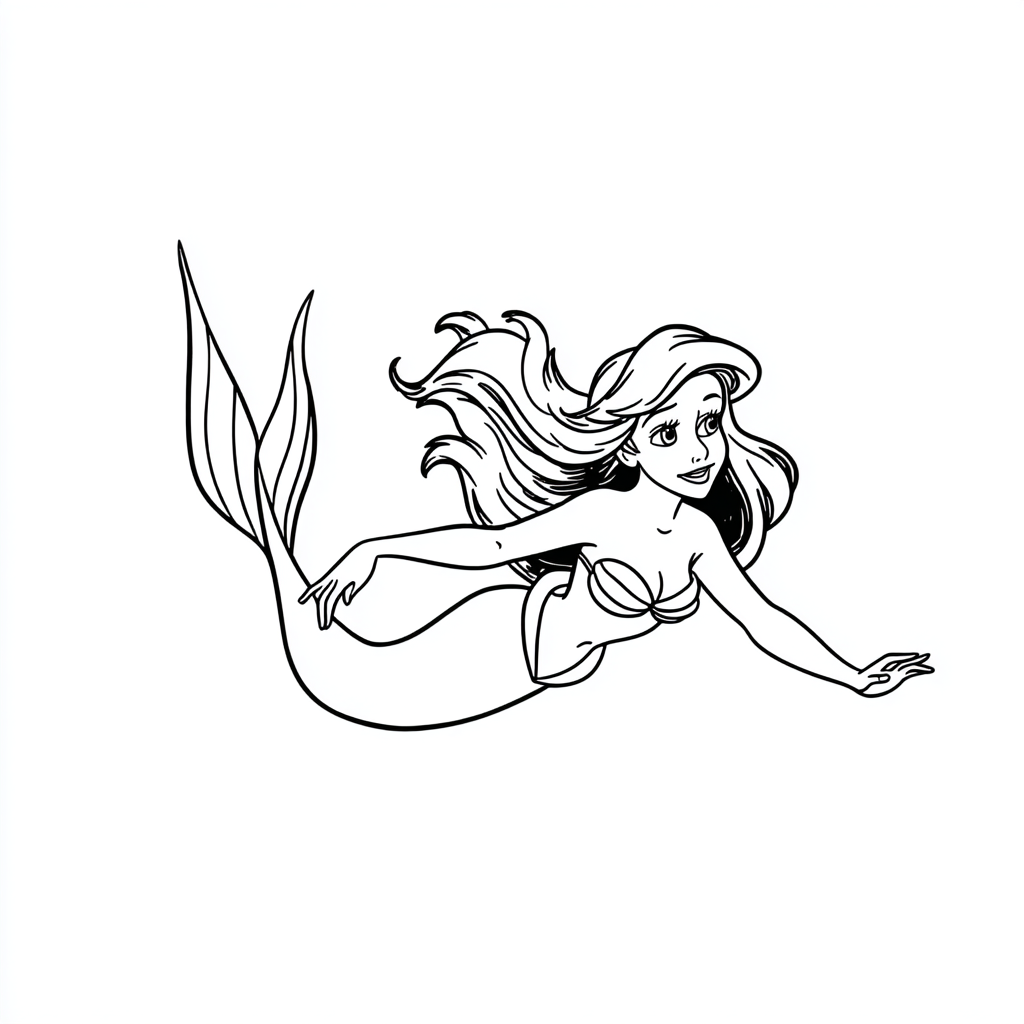 Ariel Mermaid coloring page – Ariel Swimming Graceful Swimming