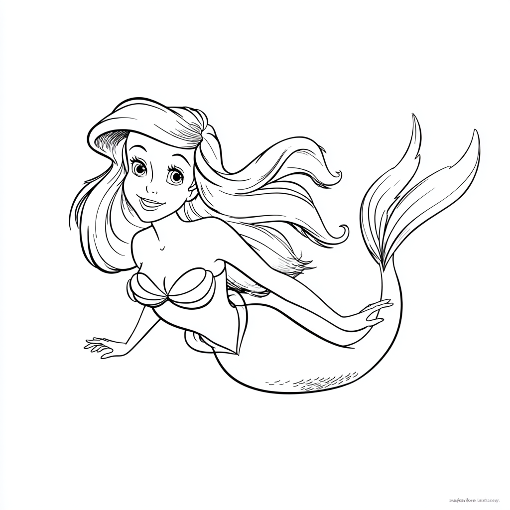 Ariel Mermaid coloring page – Ariel Swimming Graceful Swimming