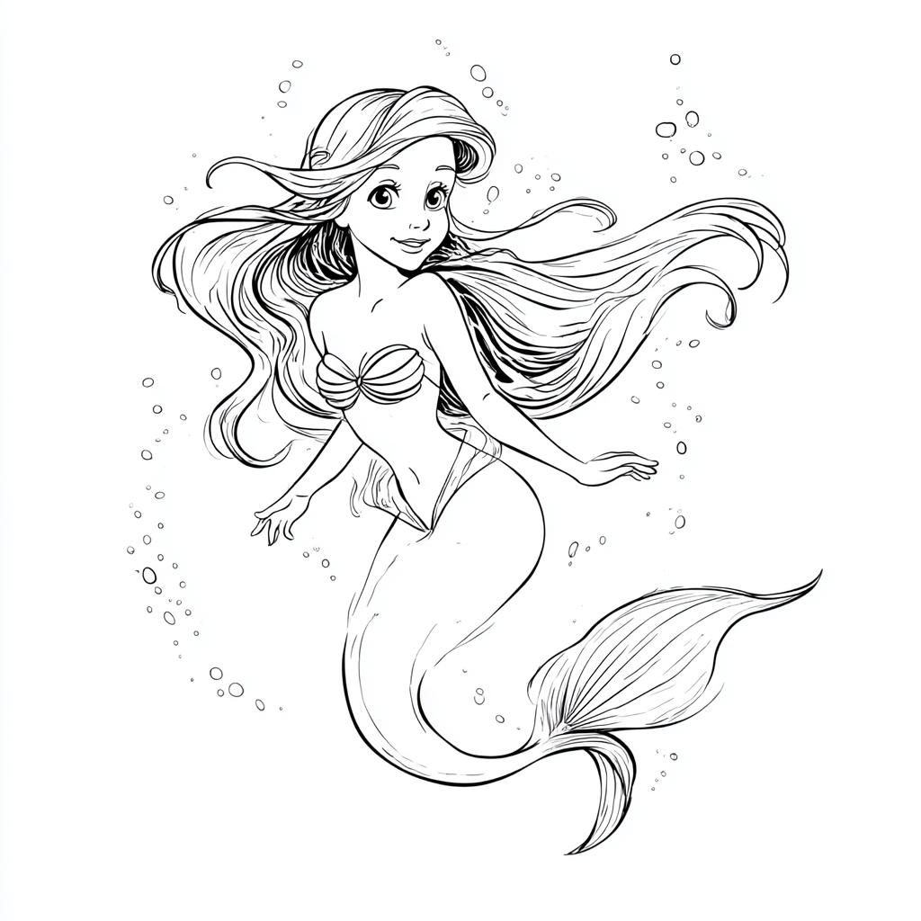 Ariel Mermaid coloring page – Ariel Swimming Graceful Swimming