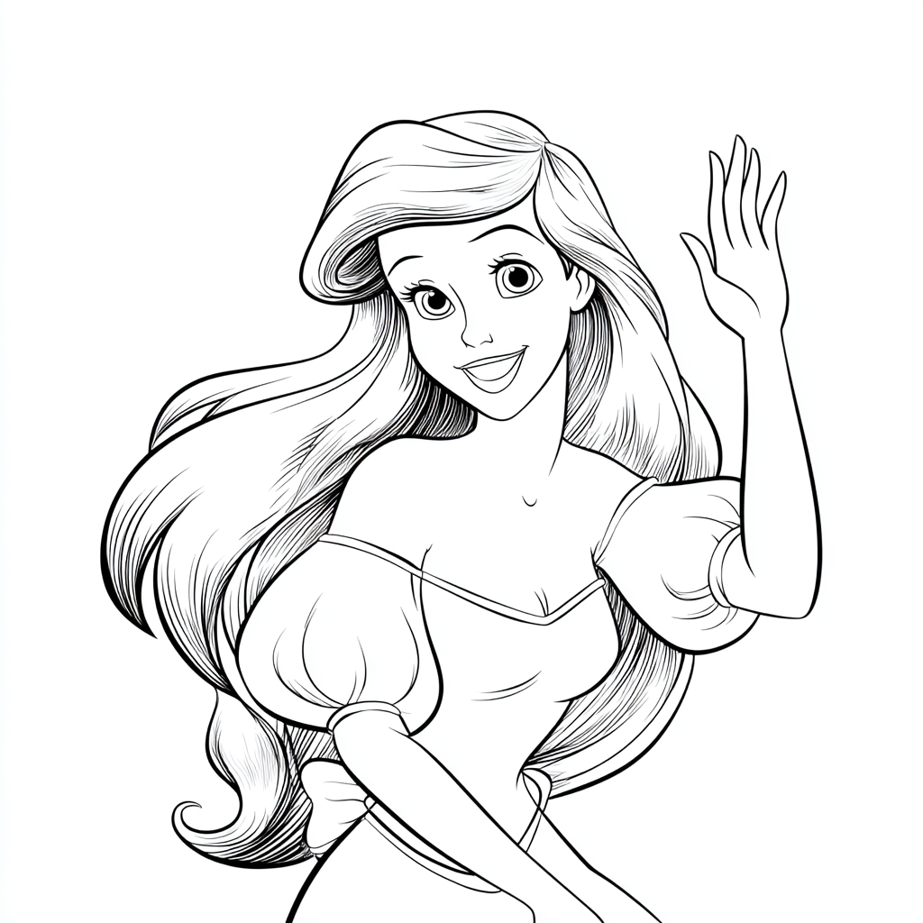 Ariel Mermaid coloring page – Ariel Waving Friendly Waving Pos