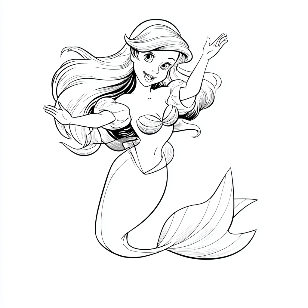 Ariel Mermaid coloring page – Ariel Waving Friendly Waving Pos