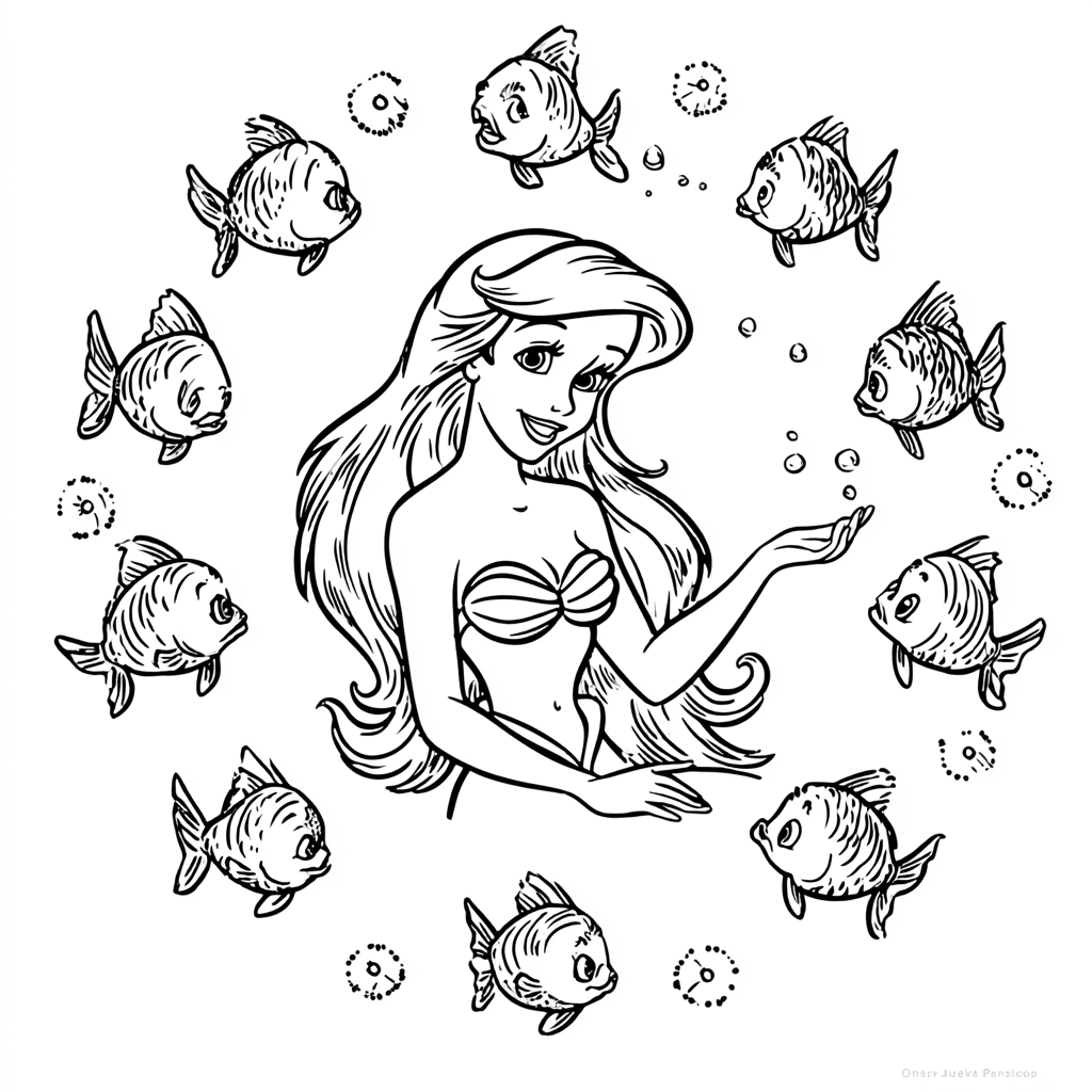 Ariel Mermaid coloring page – Ariel With Fish Friends Ariel Su