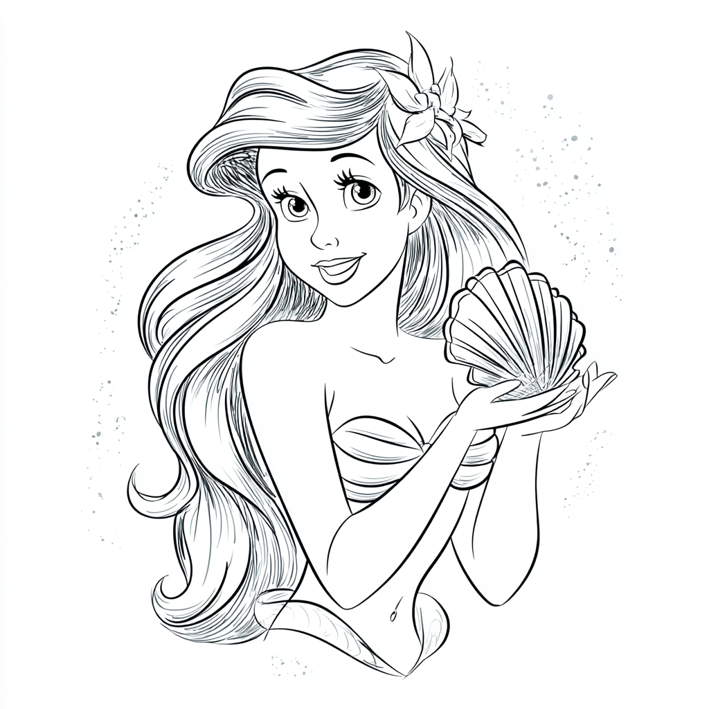 Ariel Mermaid coloring page – Ariel With Seashell Ariel Holdin