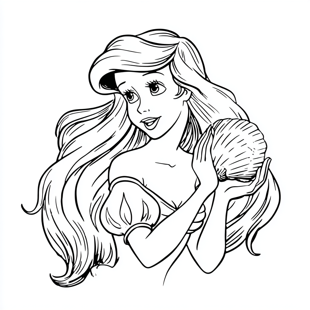 Ariel Mermaid coloring page – Ariel With Seashell Ariel Holdin
