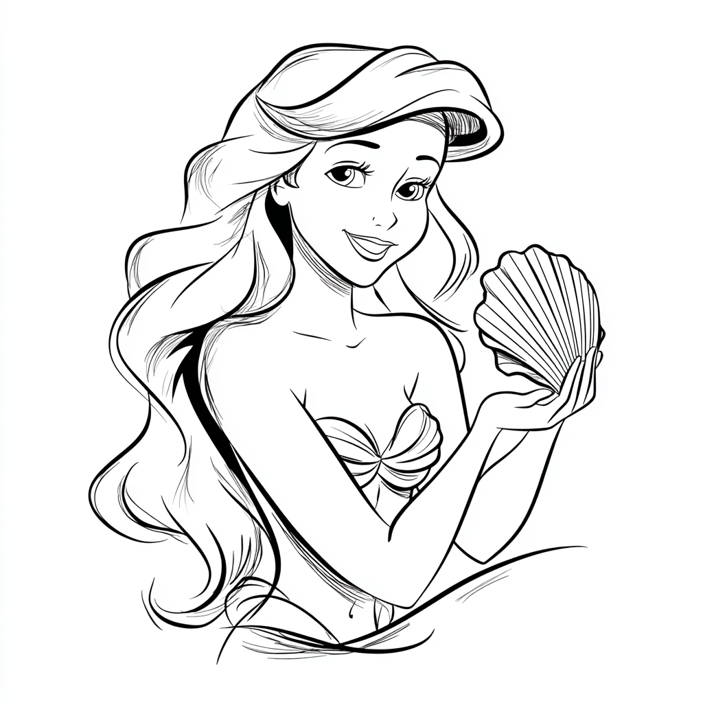 Ariel Mermaid coloring page – Ariel With Seashell Ariel Holdin