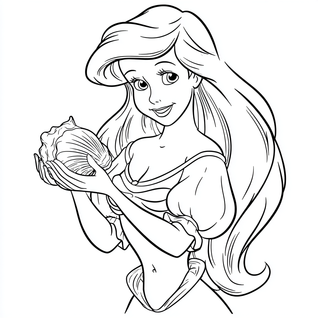 Ariel Mermaid coloring page – Ariel With Seashell Ariel Holdin