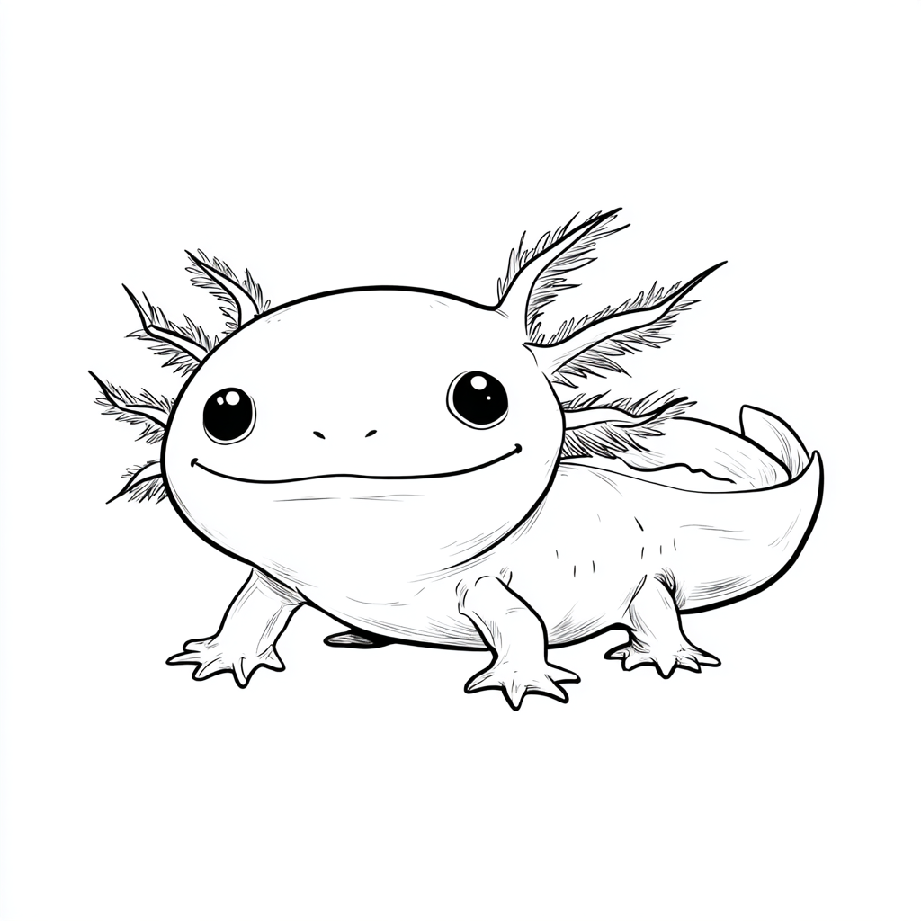Axolotl coloring page – Axolotl Cartoon Style Cartoon-style Ax