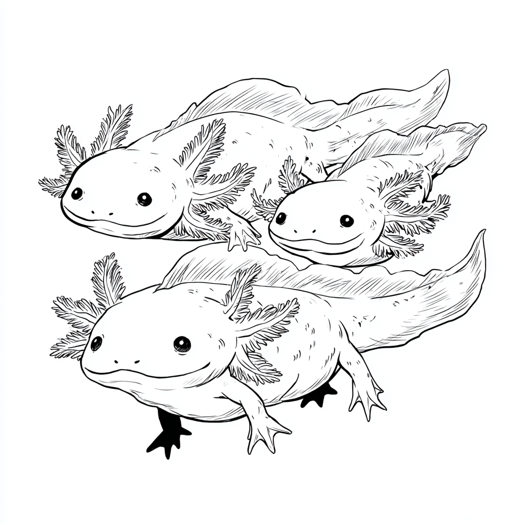Axolotl coloring page – Axolotl Group Two Or Three Axolotls To