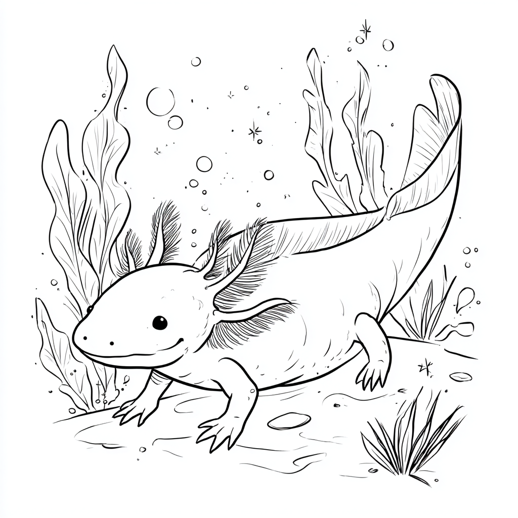 Axolotl coloring page – Axolotl Underwater Axolotl Resting On