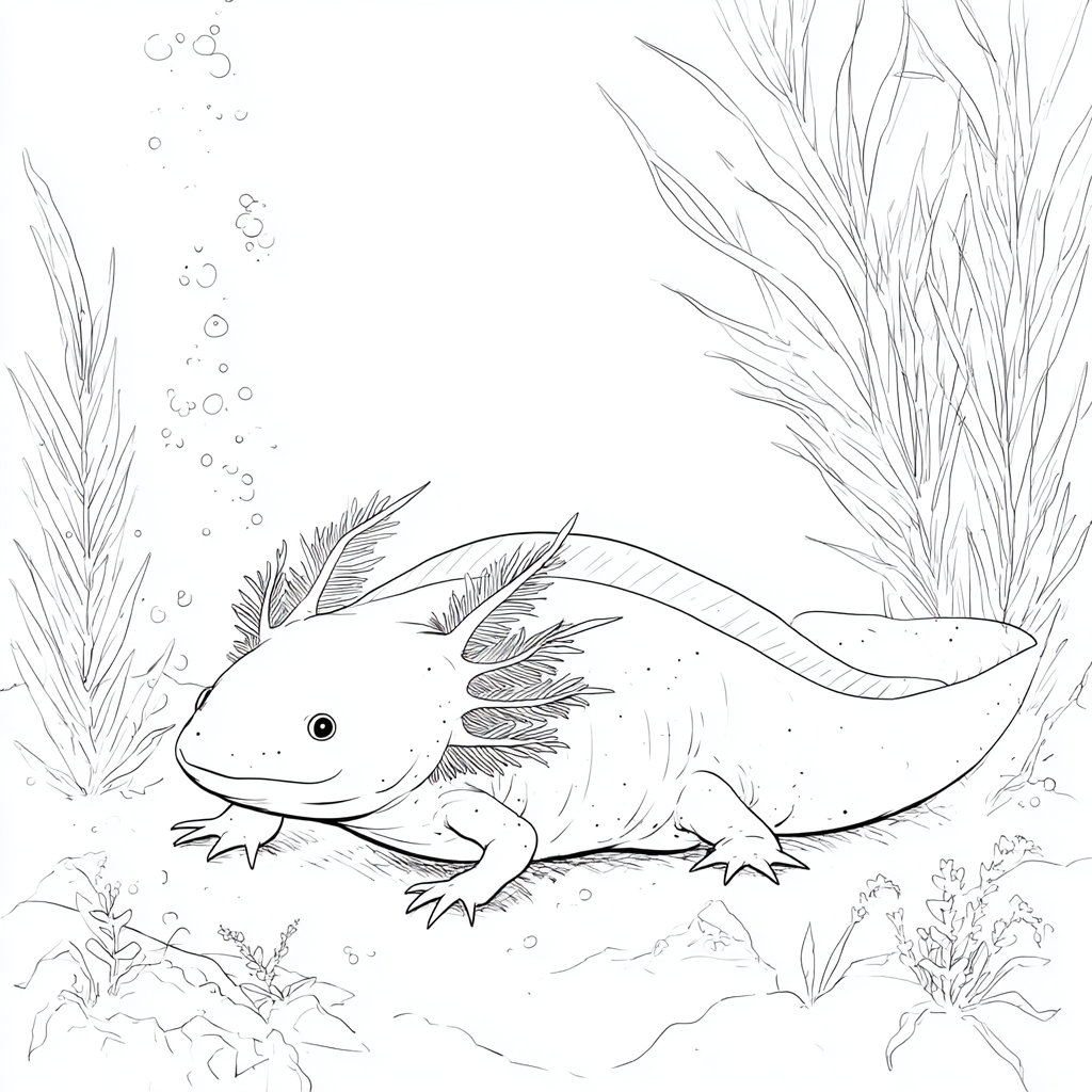 Axolotl coloring page – Axolotl Underwater Axolotl Resting On