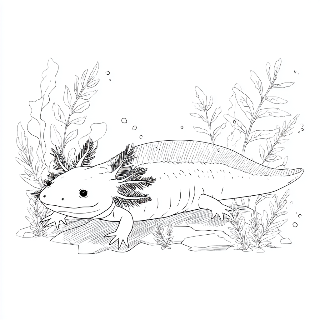 Axolotl coloring page – Axolotl Underwater Axolotl Resting On