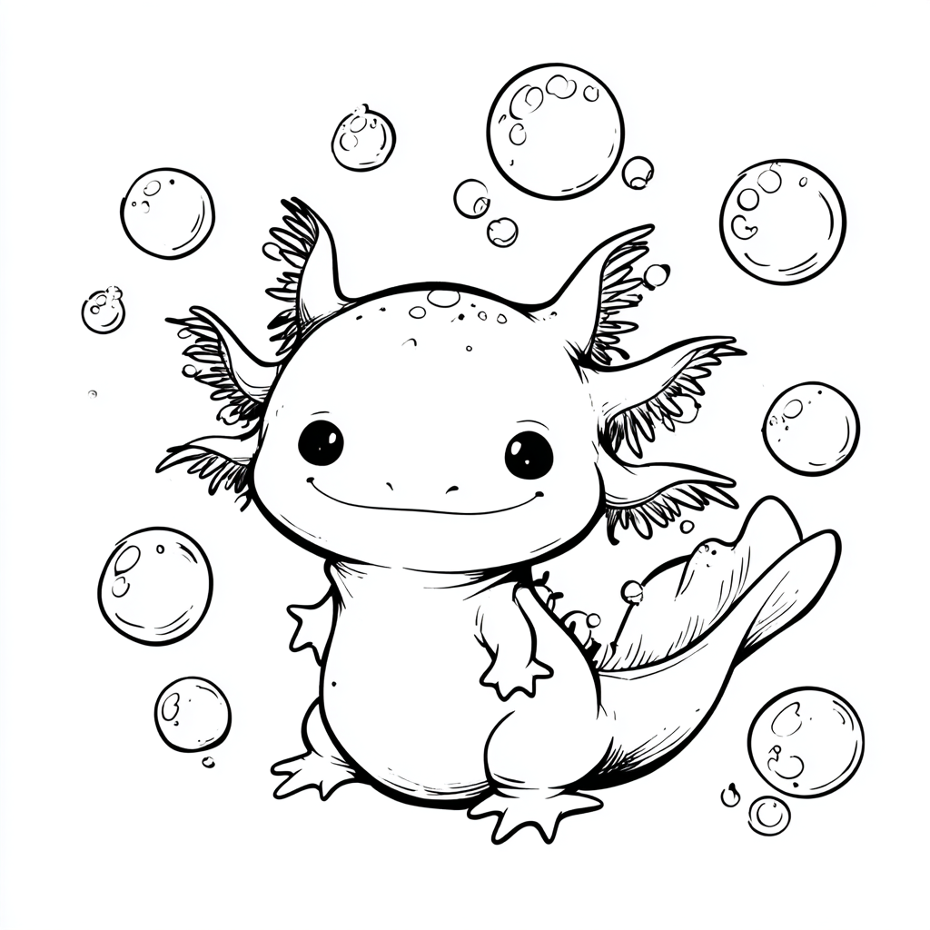 Axolotl coloring page – Axolotl With Bubbles Playful Bubbles A