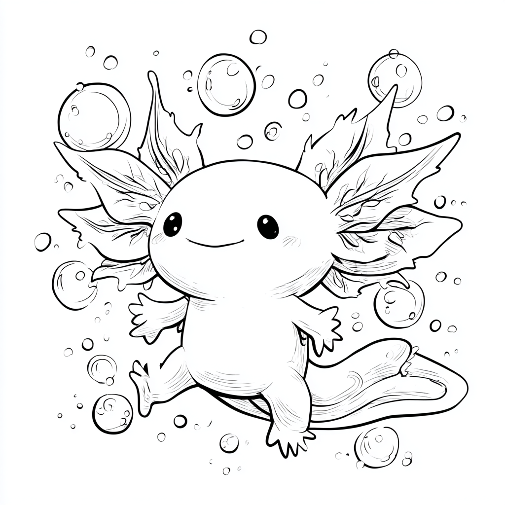 Axolotl coloring page – Axolotl With Bubbles Playful Bubbles A