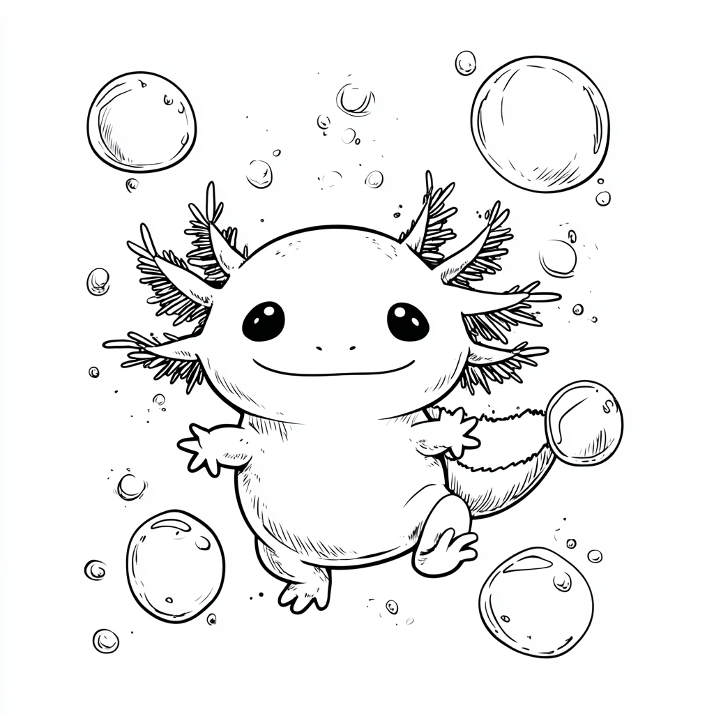 Axolotl coloring page – Axolotl With Bubbles Playful Bubbles A