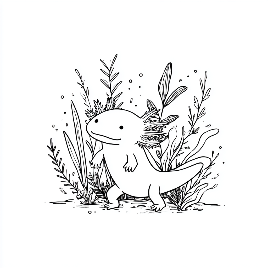Axolotl coloring page – Axolotl With Plants Axolotl Surrounded
