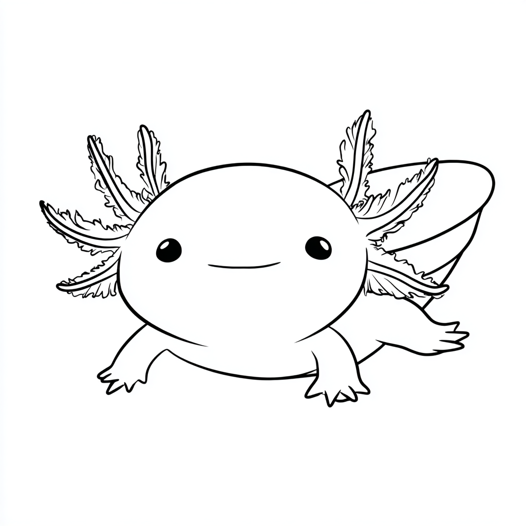 Axolotl coloring page – Cute Axolotl Simple Line Art Rounded H