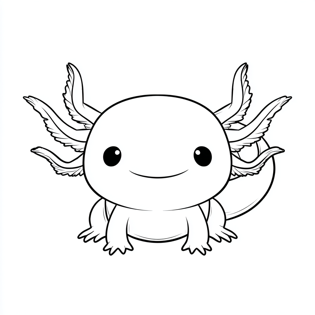 Axolotl coloring page – Cute Axolotl Simple Line Art Rounded H