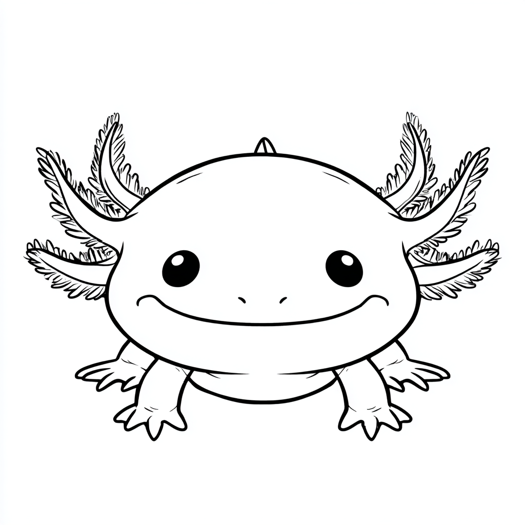 Axolotl coloring page – Cute Axolotl Simple Line Art Rounded H