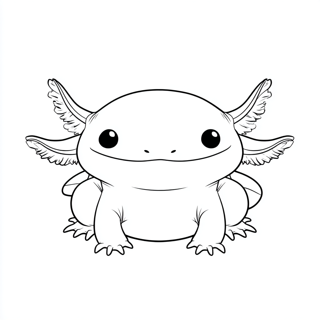 Axolotl coloring page – Cute Axolotl Simple Line Art Rounded H