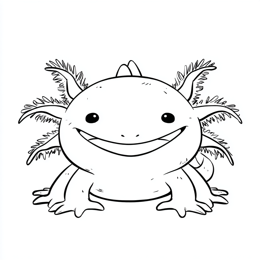 Axolotl coloring page – Smiling Axolotl Friendly Smiling Axolo