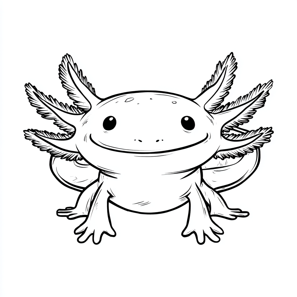 Axolotl coloring page – Smiling Axolotl Friendly Smiling Axolo