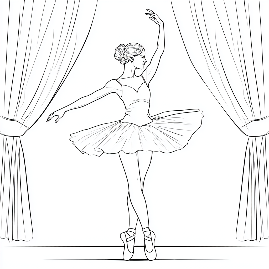 Ballerina coloring page – Ballerina Stage Pose Ballerina On St