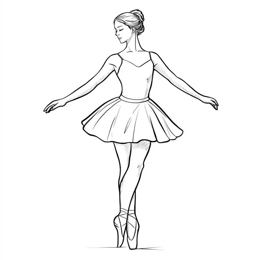 Ballerina coloring page – Ballerina Standing Pose Simple Line