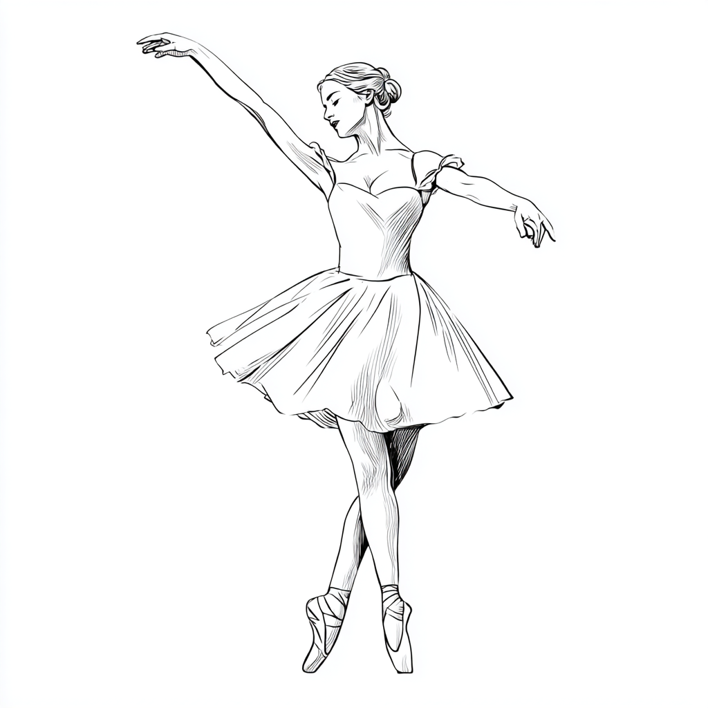 Ballerina coloring page – Ballerina Standing Pose Simple Line