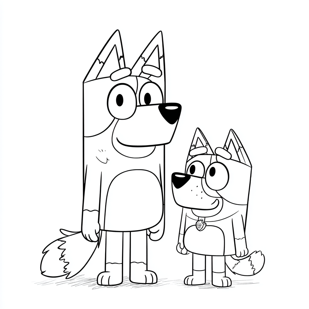 Bluey coloring page – Bluey And Bandit Bluey With Her Dad Band