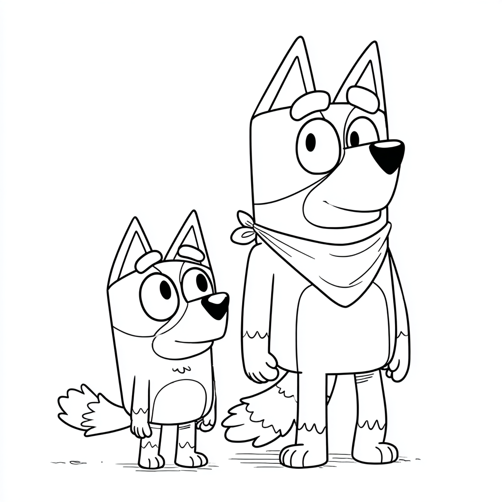 Bluey coloring page – Bluey And Bandit Bluey With Her Dad Band