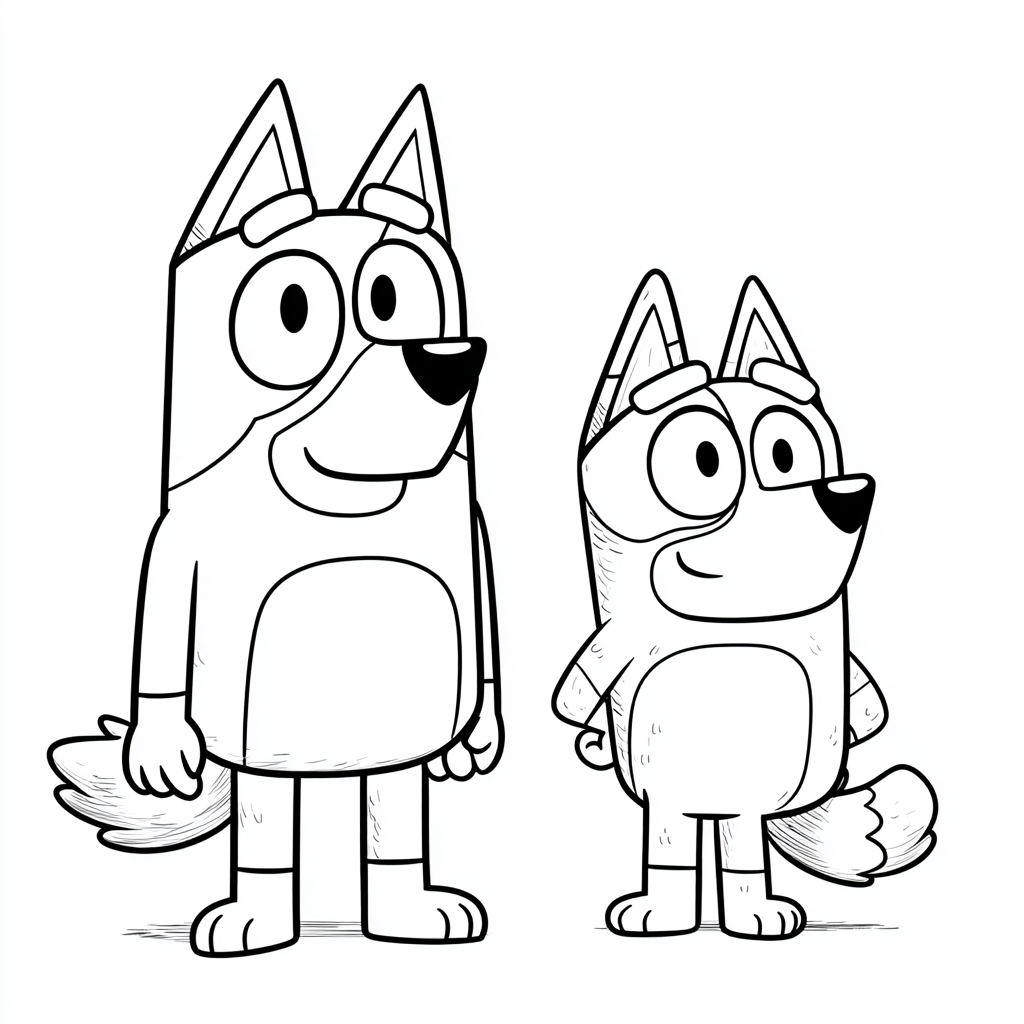 Bluey coloring page – Bluey And Bingo Simple Line Art Bold Out