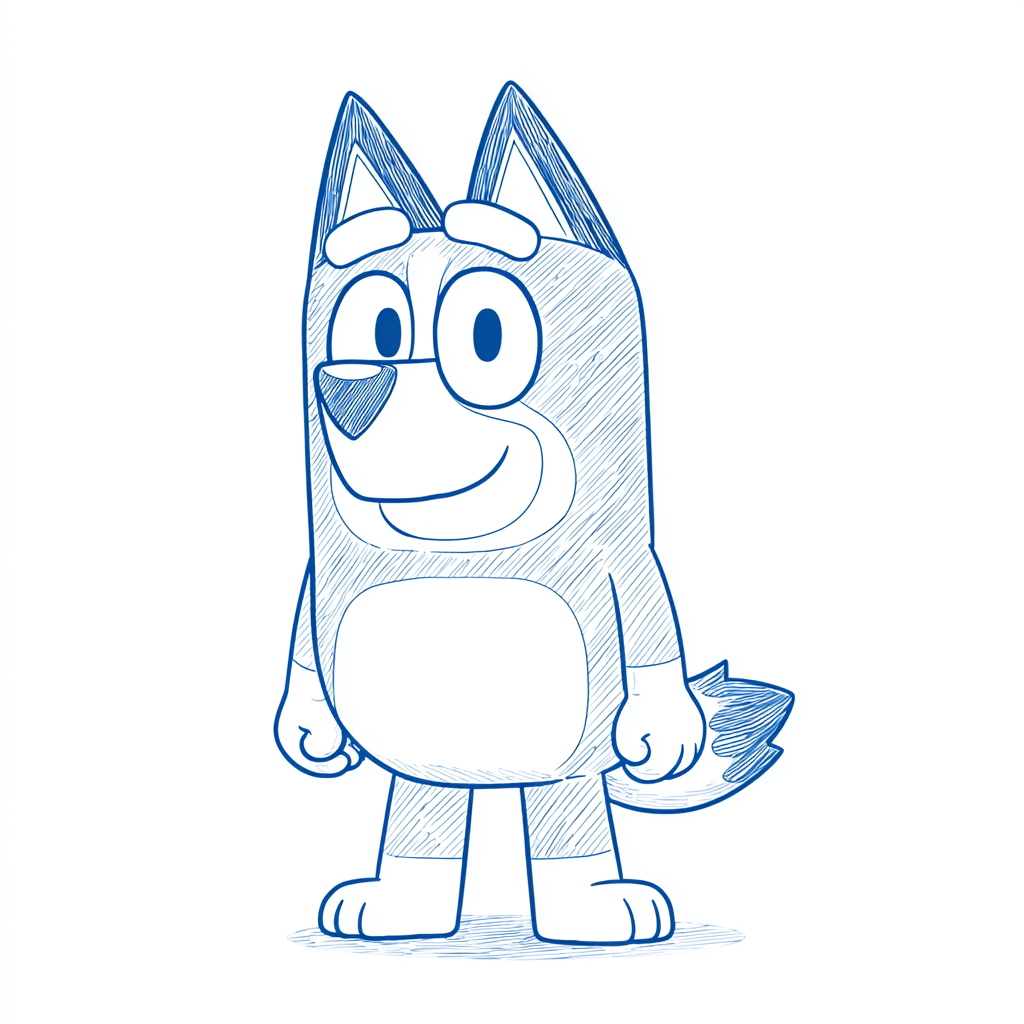 Bluey coloring page – Bluey Smiling Cute Front Pose Minimal De
