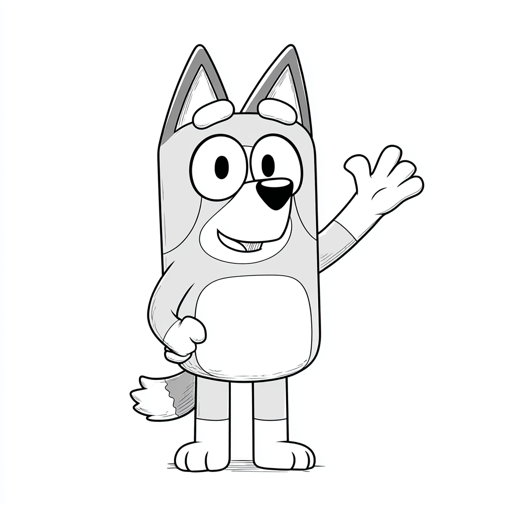 Bluey coloring page – Bluey Waving Clean Cartoon Outline Smoot