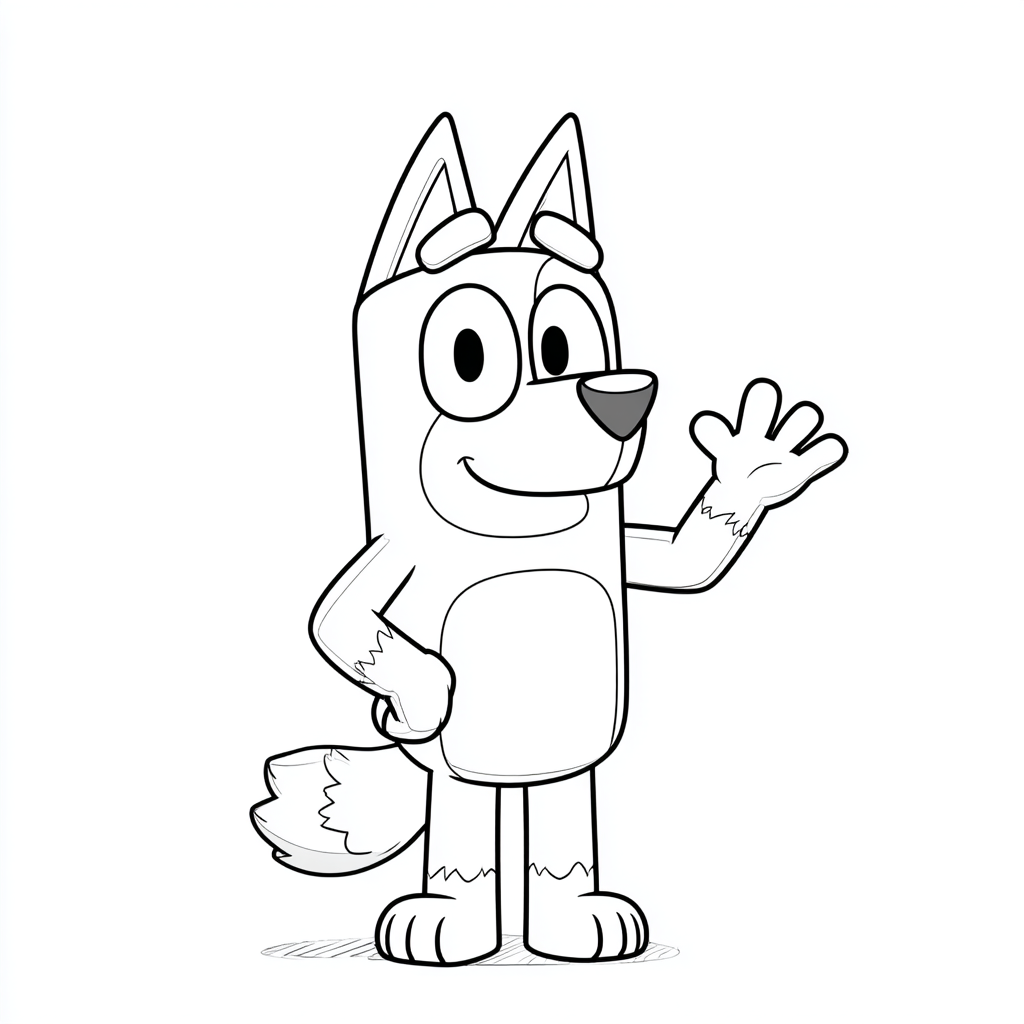 Bluey coloring page – Bluey Waving Clean Cartoon Outline Smoot